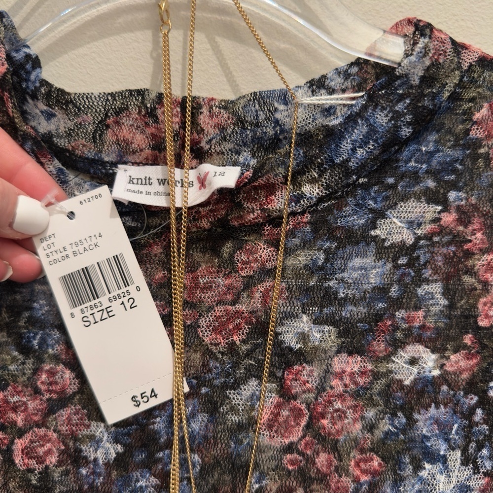NWT- Knitworks Black, Pink & Blue Floral Dress Size 12 Girls - Picture 3 of 7